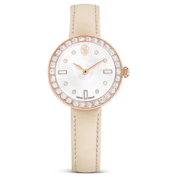 Swarovski Certa Serie Uhr Quarzwerk Lederarmband 30*30mm Weißes Zifferblatt Wasserdicht 50 Meter Damenuhren 5672968 White Dial white