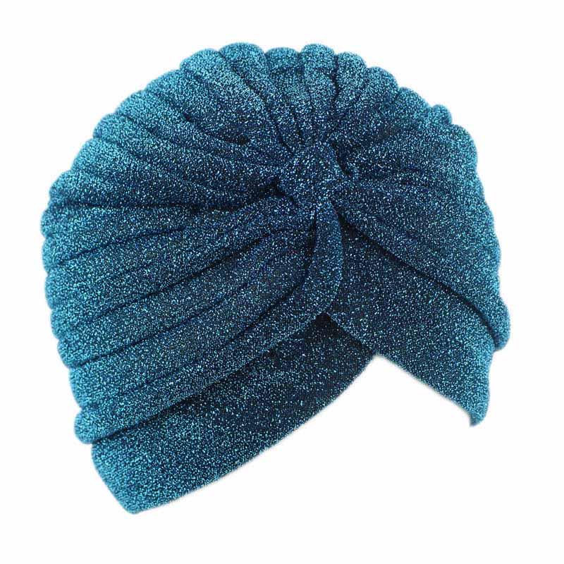 Damen Mode Kleidung Accessoires glänzende Mützen Geschenk Mädchen Turban elastische lässige Hüte see-blaue