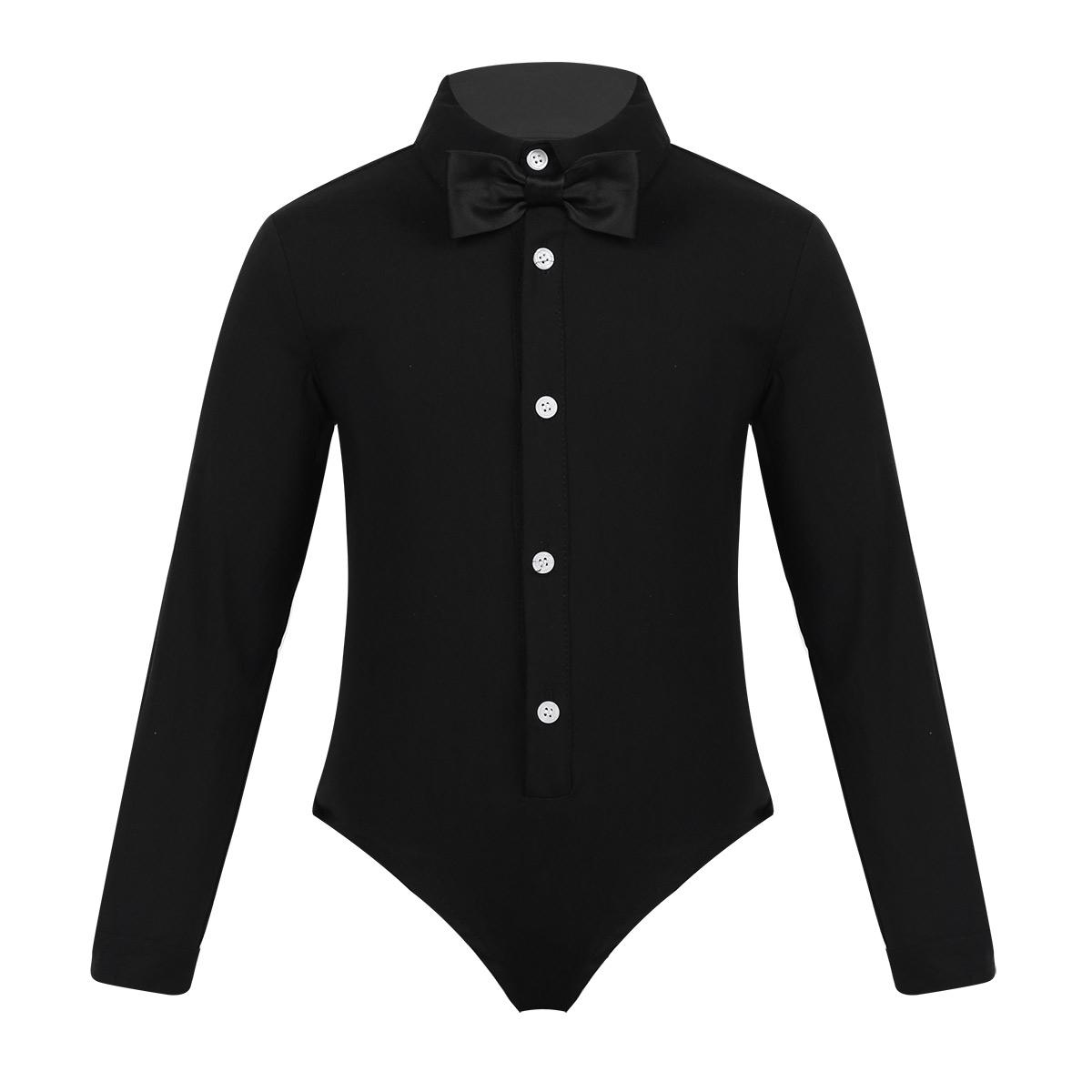 Einteiliger Latin-Bowtie-Strampler für Kinder, Tanzshirt, Top, Trikot, Body, Gesellschaftstanz-Kostüm 7-8 Years schwarz