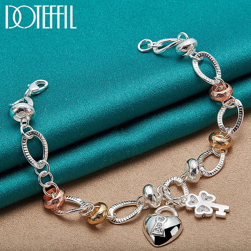 Sterling 925 Silber Schlüssel-Herz-Schloss-Armband, Modeschmuck 20cm