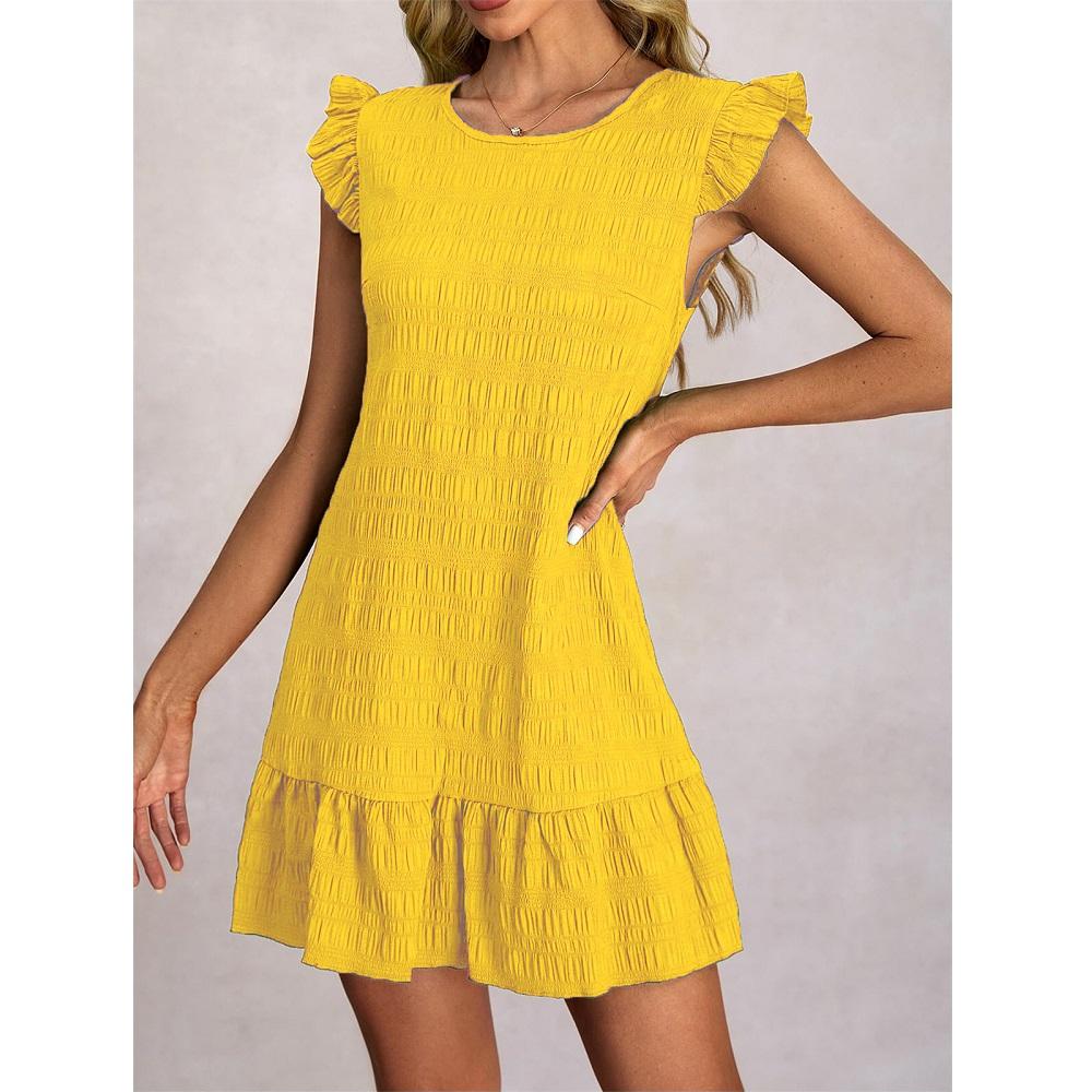 Damen Sommerkleider Damen Lässig Einfarbig Gerüscht Ärmellos Mini Kleid Gerade Vestidos Weiblich Vintage Kurze Kleider S gelb