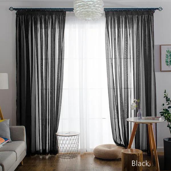 Einfacher Stil Romantische Dekoration Perspektive Vorhänge Wohnzimmer Fenster Vorhänge Tüll Gardinen Fenster Screening 1pc W200 x H270cm&Rod Pocket schwarz