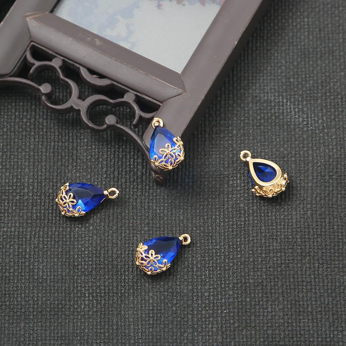 Kupfer Antiker Anhänger Dekorativer Rand Wassertropfen Charms DIY Teile für Schmuckherstellung Zubehör Zubehör 9×16mm königsblau