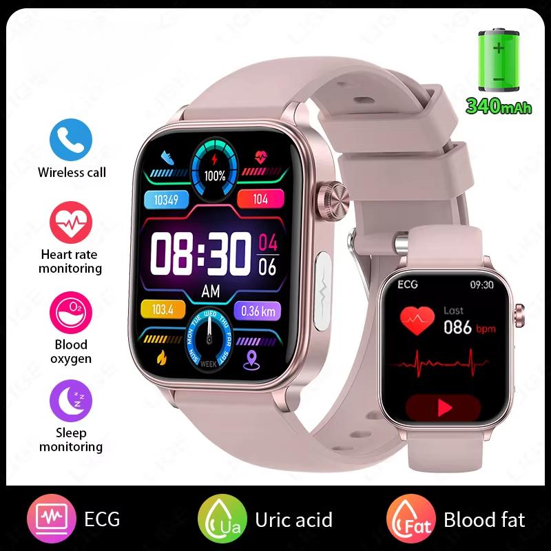 2025 Neue EKG+PPG KI Gesunde Diagnose Smartwatch Männer Frauen Blutfett Harnsäure Weibliche Menstruationsgesundheit Tracker Smartwatch Pink silicone belt