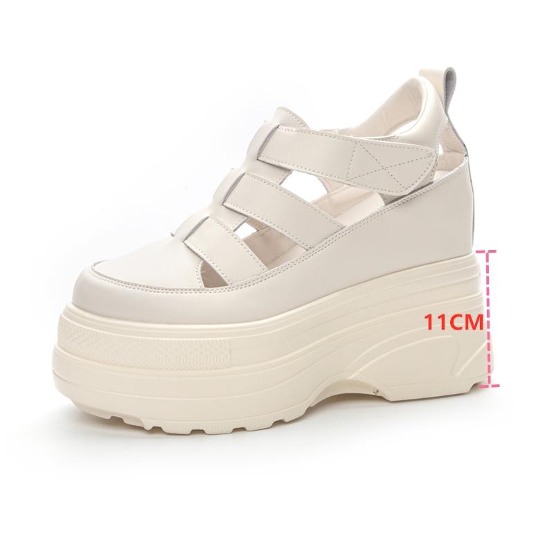 Mode Damen Sandalen Plateau 2025 Neue Echtleder High Heel Sandalen Damen Geschlossene Zehen Interne Erhöhung Römische Damen Sandalen 37 beige
