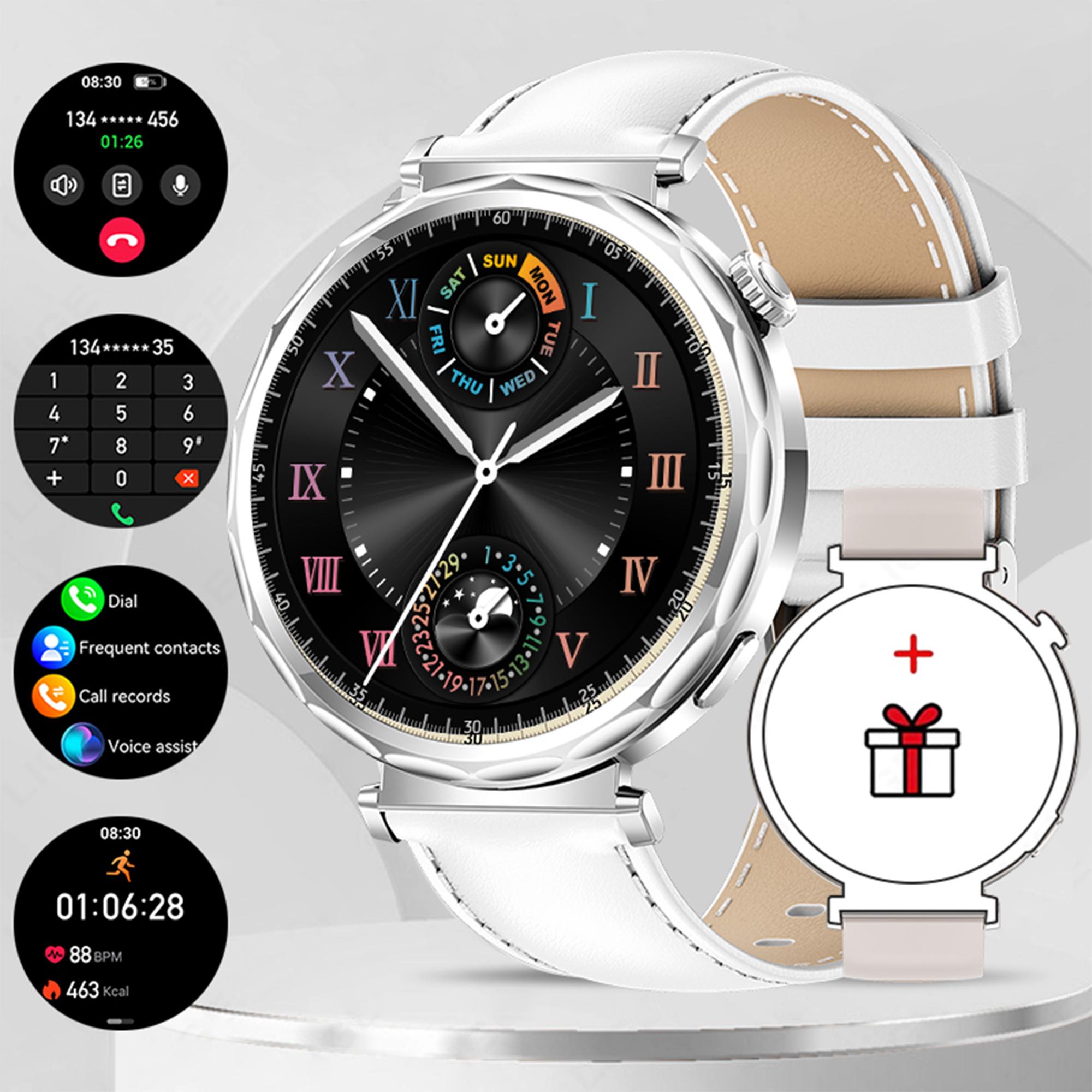 LIGE Neue Smartwatch Damen Vollkreis Touchscreen Bluetooth Anruf Wasserdicht Sport Aktivität Fitness Smartwatch Damengeschenk leather strap silber