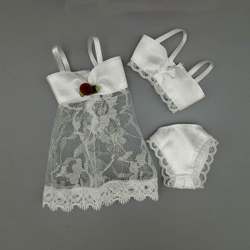 Sexy Pyjamas Spitze Puppenkleidung für Barbie-Puppe Dessous für 1/6 BJD Puppe Kleid + BH + Unterwäsche Kleidung für 1:6 Puppen Kinderspielzeug weiß