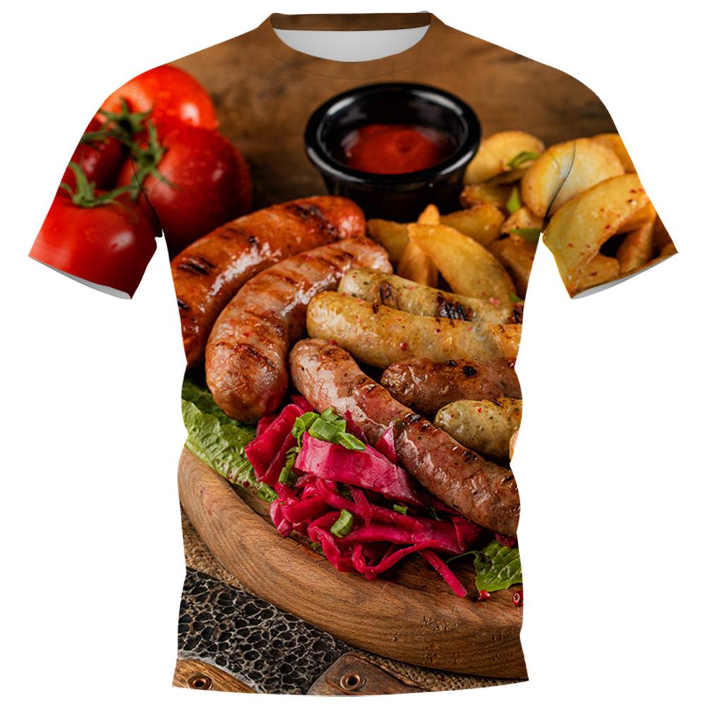 HX Yummy Food T-Shirts 3D-Grafik Delikatesse Gegrillte Würstchen Pullover Polyester Alle bedruckten T-Shirts Harajuku Herrenbekleidung S grün