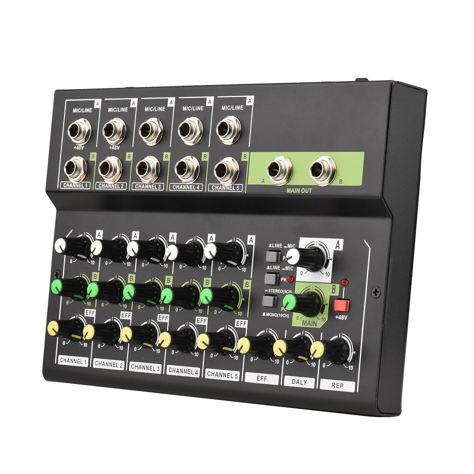 10-Kanal-Mischpult, digitaler Audiomixer, Stereo-Mikrofon-/Line-Mixer mit Hall und 48-V-Phantomspeisung EU Plug