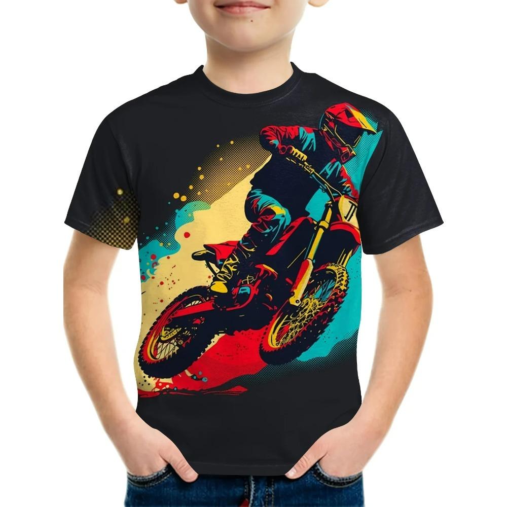 Kinderbekleidung T-Shirts für Jungen Kurzarm Kinder T-Shirts 3D Motorrad bedruckte Kleidung Kinder Oberteil Sommer Mädchen T-shirt 160