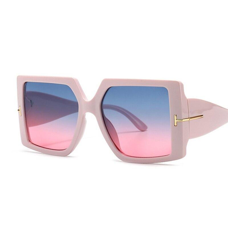 Quadratische Sonnenbrille Damen Schwarz Übergroße Sonnenbrille Weiblich Retro Vintage Großer Rahmen Farbverlauf Spiegel Blue Pink