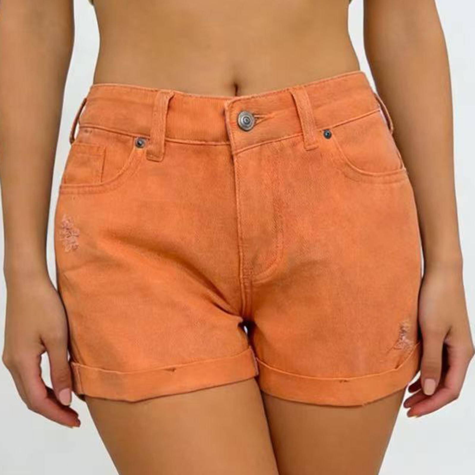 Damen-Jeansshorts in Farbe, Stretch, schmale Passform, Used-Look M orange