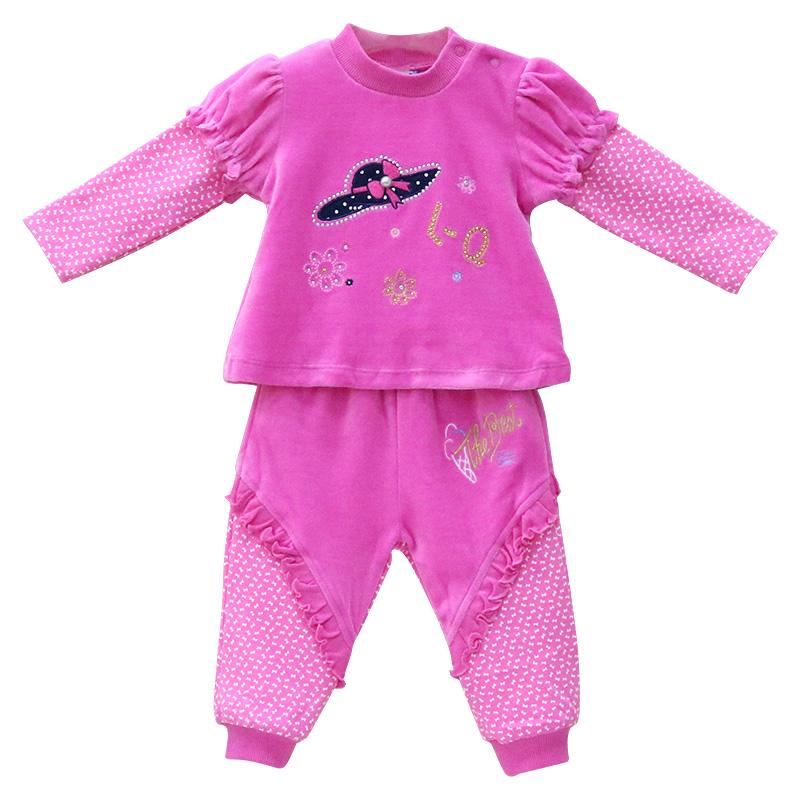 Neugeborene Mädchen Säuglingskleidung Samt Winter Frühling Langarm Hosen Set Knöpfe bestickt Kinderbekleidung Aapparel 62 rosa