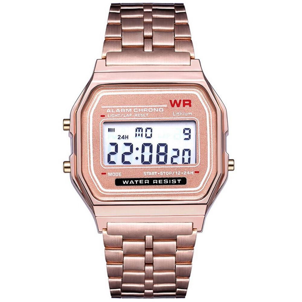 Herren-Sportuhren, Militär, LED, digital, wasserdicht, Quarz-Armbanduhr rose gold