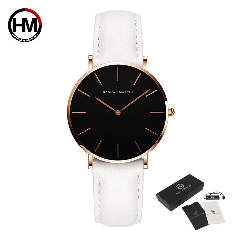 Hannah Martin Damenuhr Damen Quarzuhren Lederarmband Analog Quarz Mode Temperament Damenuhr Sportarmband rose gold/weiß