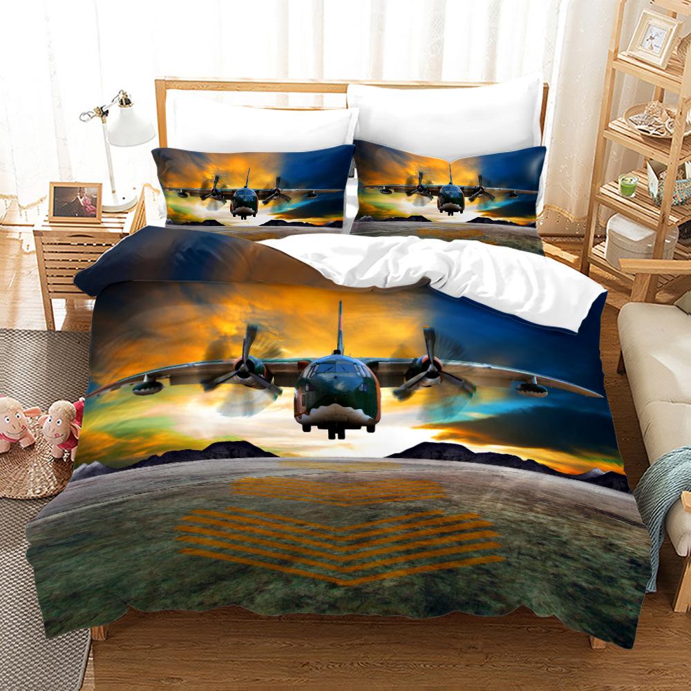 3D-Flugzeug-Bettwäsche-Set, Transport-Steppdecke und Kissenbezug, 2/3 Stück, AU180 x 210, Einzel-/Doppelbett, Weihnachtsgeschenk, Jungenzimmer, weiche Heimtextilien DE 135x200cm