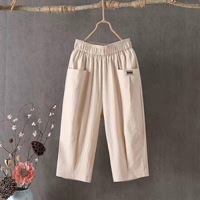 Baumwoll-Hanf-Shorts für Damen, Sommer, lockere Übergröße, Leinen, elastische Taille, Harenhose, Sommer, Freizeithose für Damen XL beige