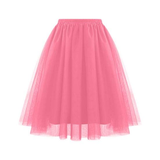 Damen Retro Ballettrock Elastischer Hoher Taille 3-Lagen Tüll Petticoat Tanzrock Karneval L wassermelone roten