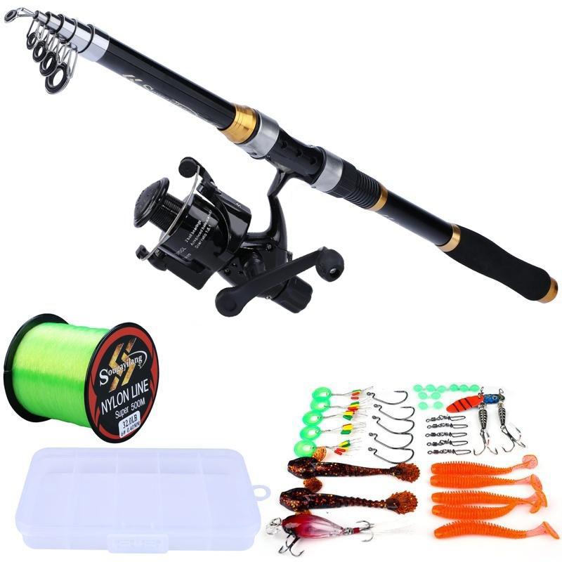 Sougayilang Spinning Angelrute Reel Combos Angelschnur Locken Tragbare Reise Angelrute Rad Angeln Draht Angeln werkzeuge 3.0M Rod&4000 Series Reel schwarz
