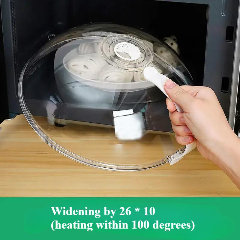 Hochwertiger Spritzschutz für die Mikrowelle, BPA-frei, Abdeckung für Mikrowellenherd, Teller, Lebensmittelabdeckung, Schutzdeckel mit Griff, transparentes Küchenzubehör Widening by 26*10