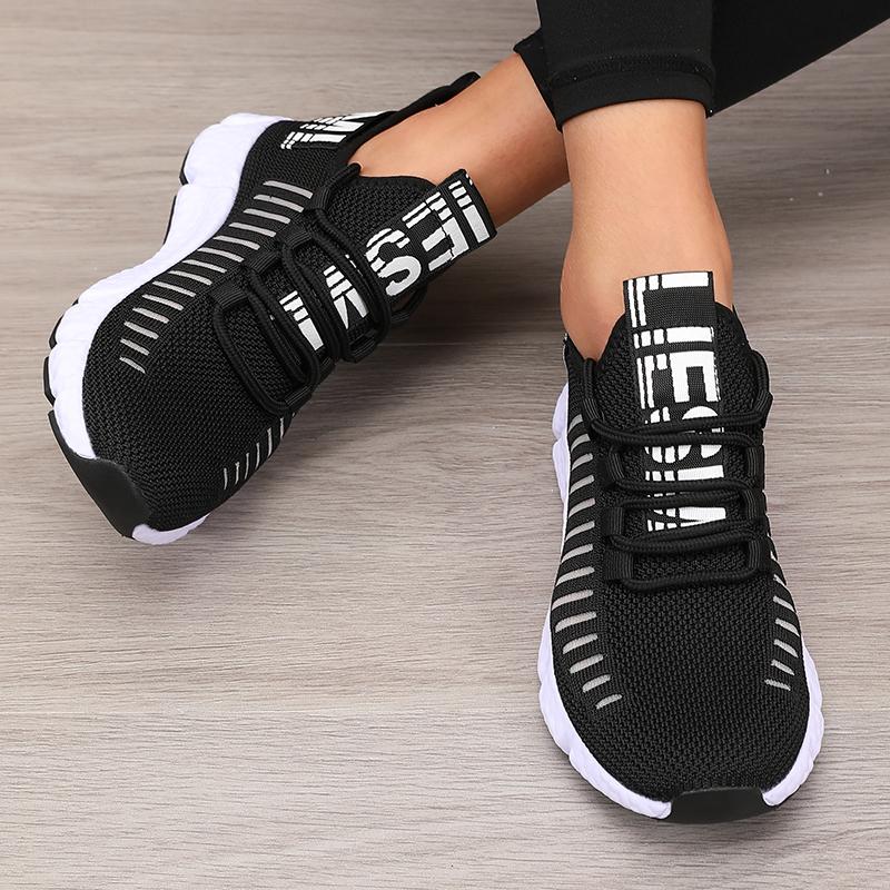 Damen Sportschuhe Mesh Leichtgewicht Weiche Sohle Jogging Riemen Atmungsaktiv Mode Sport Walking Lässig Tennis Flache Schuhe für Herren 44 schwarz
