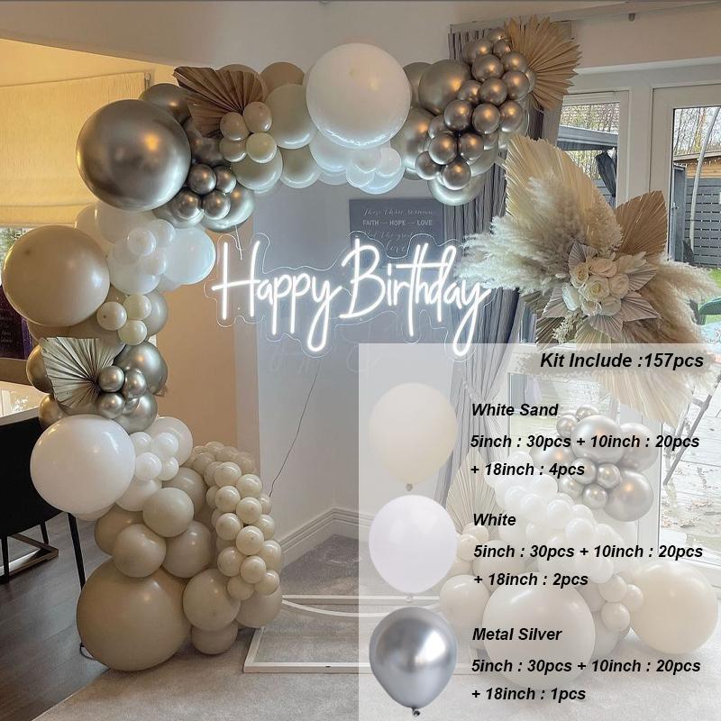 Weißer Sand Silber Luftballons Garland Arch Kit Alles Gute zum Geburtstag Dekorationen Baby Dusche Ballons Party liefert Hochzeit Taufe Dekor bunt