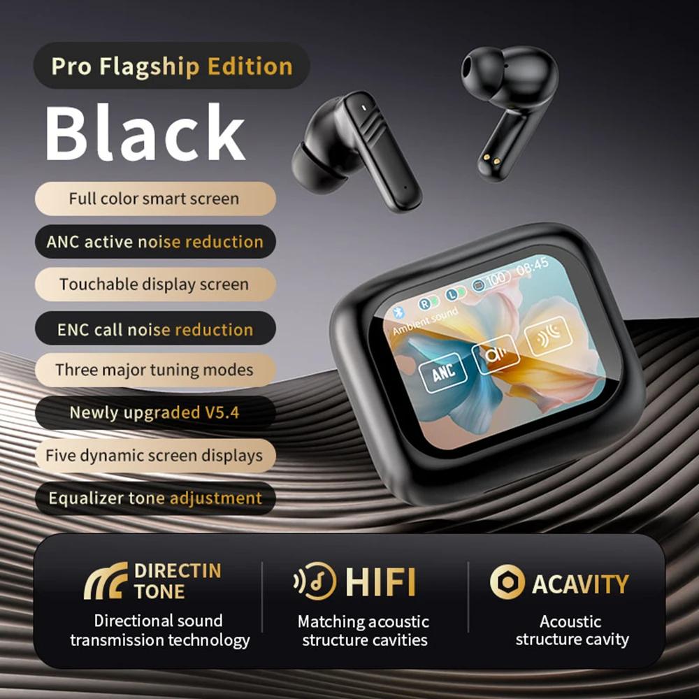 2025 Neue Kopfhörer mit Voll-Touchscreen ANC Bluetooth 5.4 Geräuschunterdrückende Kopfhörer HiFi Stereo Kabellose In-Ear ENC Ohrhörer mit Mikrofon schwarz