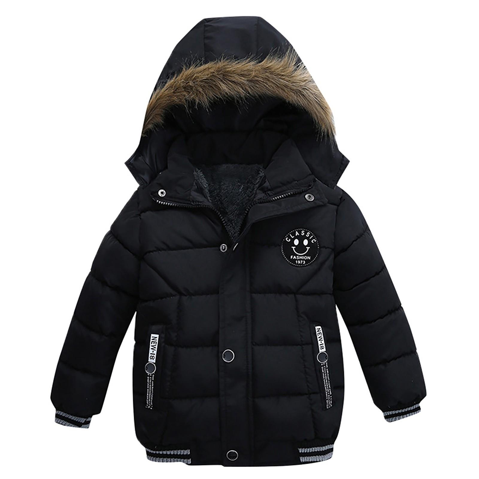 Mode Mantel Kinder Winter Jacke Mantel Jungen Jacke Warme Kapuze Kinder Kleidung 90 schwarz
