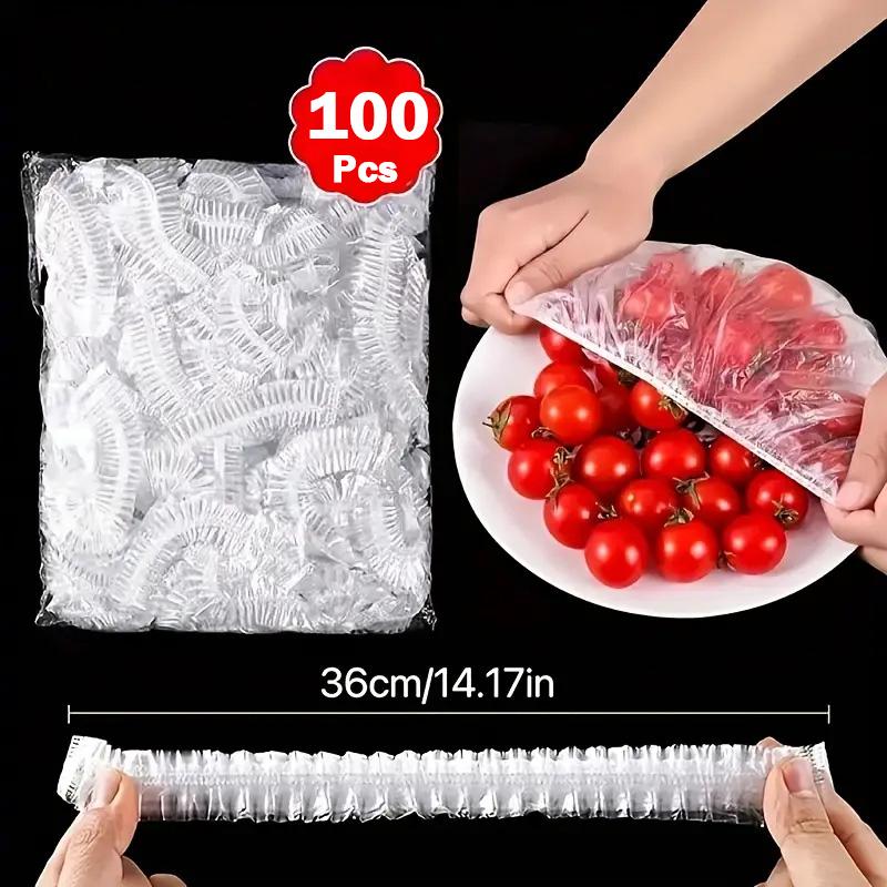 100 stücke Einweg Lebensmittel Abdeckung Lebensmittel Grade Kunststoff Elastische Lebensmittel Deckel Wrap Taschen Kühlschrank Frischhalte Tasche Für Obst Gemüse 100pcs reinfarbig