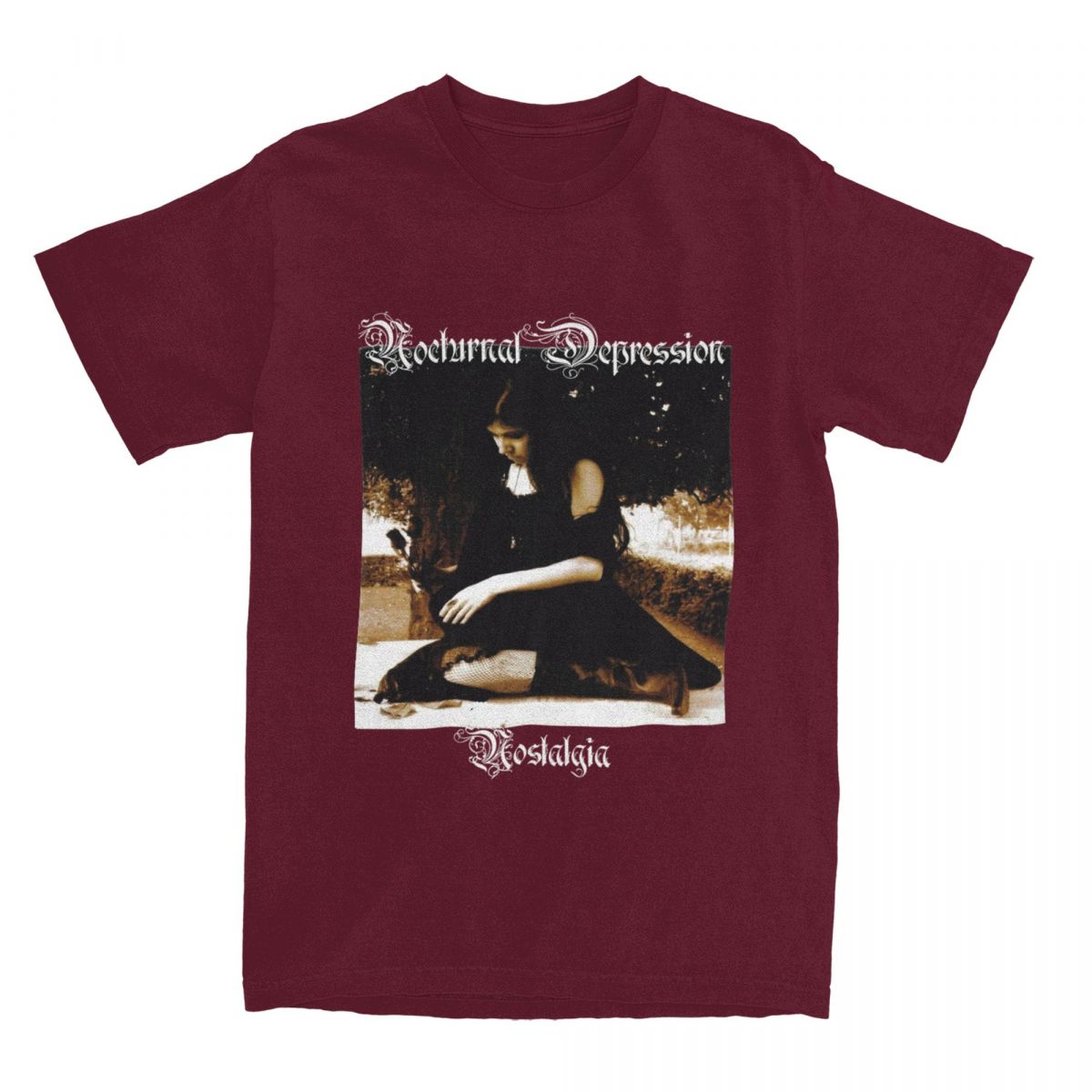 Herren Damen Nocturnal Depression Black Metal Band Shirt Bekleidung 100% Baumwolle T-Shirt Kleidung Fantastisches T-Shirt Sommer XXXXXL bordeaux
