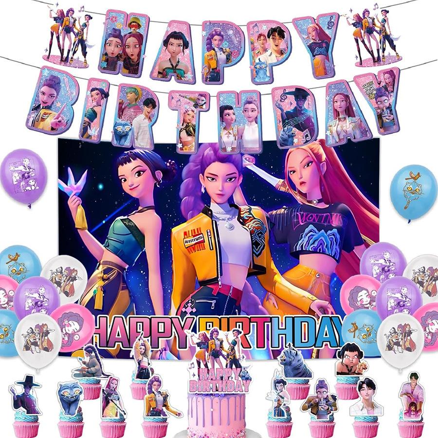 Dämonenjäger Hintergrundtuch Mädchen Partyraum Dekoration Rosa Weihnachtsfeier Zubehör Ballon Szene Dekoration Geburtstag Banner Geschenk