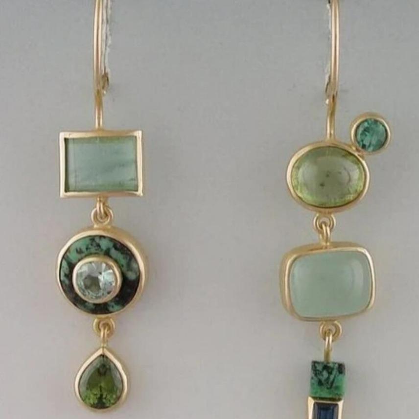 Geometrische grüne Farbe Steine runde Augen Runde Tropfen baumeln Ohrringe für Frauen Geburtstag Party Modeschmuck