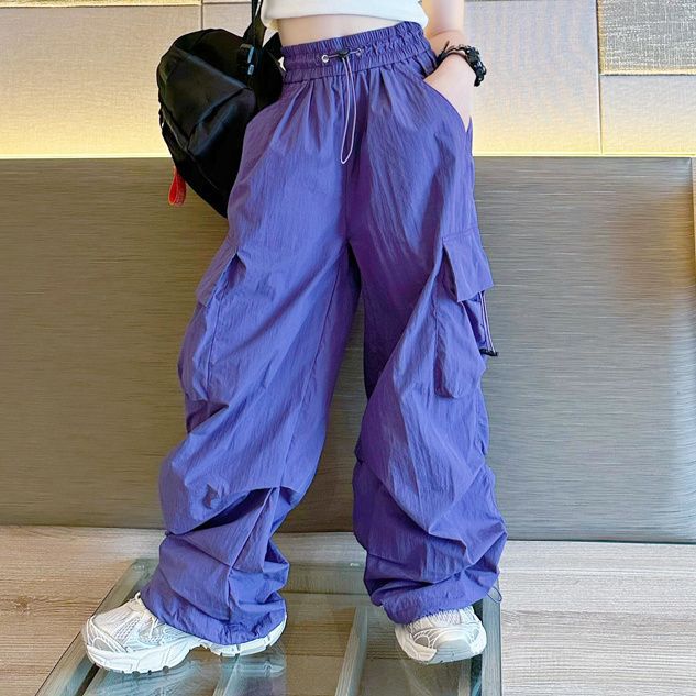 5-14 Jahre Kinder Hip Hop Joggers Hosen Hohe Taille Vintage Casual Streetwear Baggy Pants Mädchen Cargohose Teenager Gerade Hose 130 blue