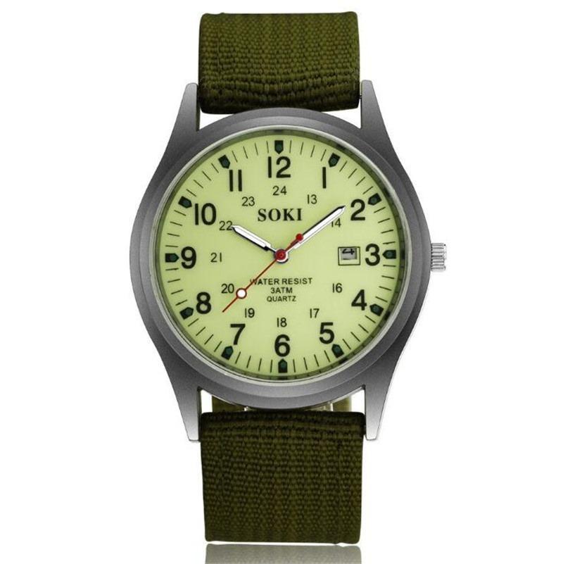 Im Dunkeln leuchtende Uhren von Tops, Luxus-Militär-Herrenuhr, Quarz-Armee-Uhr, Zifferblatt, Datum, Luxus-Sport-Armbanduhr green-luminous