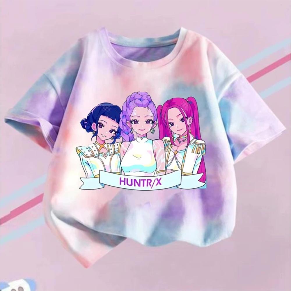 KPop Dämonenjäger T-Shirt Kinder Lila Batik Oberteil Mädchen Rundhals Kleidung Kurzarm T-Shirt Kinder Sommer/Herbst Kleidung 130 white
