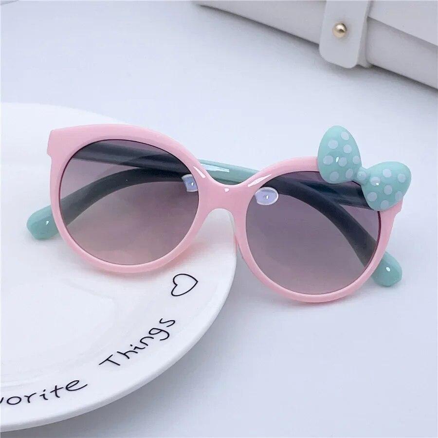 Sonnenbrille für Mädchen und Jungen, glänzende Sonnenbrille mit Schleife, schöne Katze, Kinderbrille, modische Farbverlauf-Brille, UV400 rosa