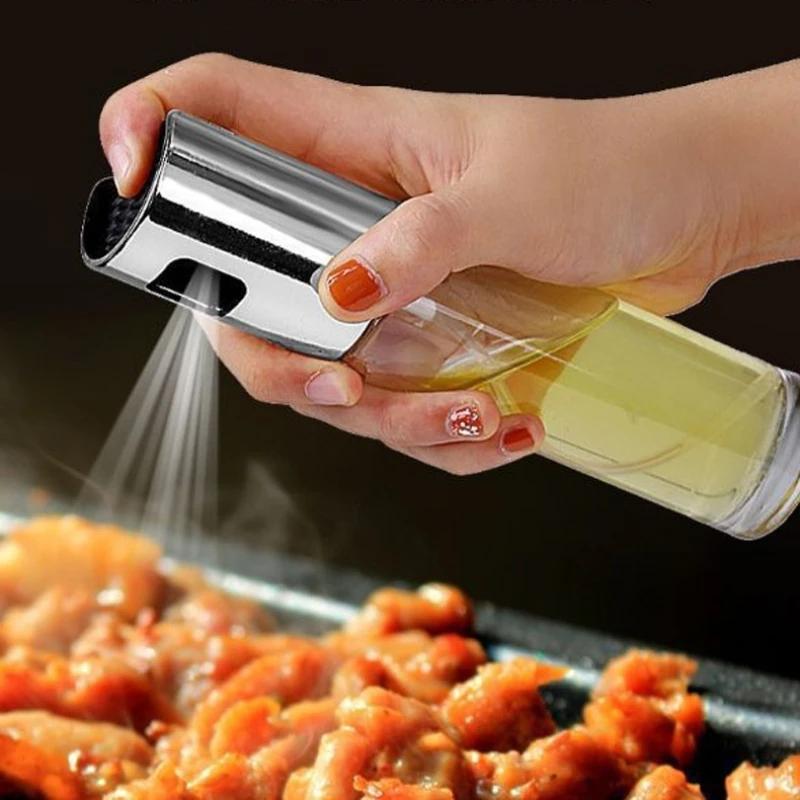 Küchensprühflasche Ölsprüher Öler Topf BBQ Barbecue Kochwerkzeug Dose Topf Kochgeschirr Küchenwerkzeug PP Olive Pumpe 100ml silber