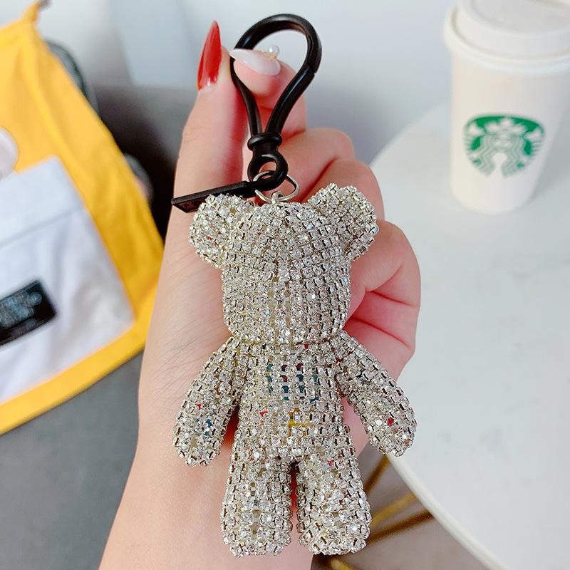 Niedliche Luxuskristalle Luxus Gloomy Bear Schlüsselanhänger Autoschlüsselhalter Schlüsselanhänger Schlüsselanhänger Anhänger Frauen Auto Tasche Charm Anhänger Geschenke 5.1cm*8.4cm weiß