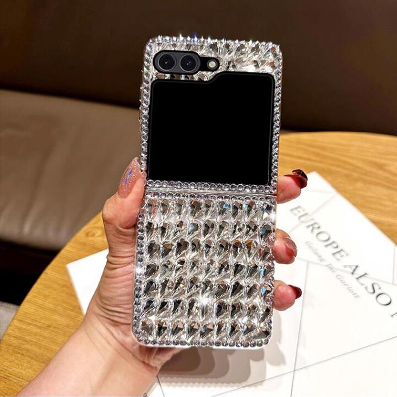 Z Flip5 Luxus-Bling-Voll-Strass-Handyhülle für Samsung Galaxy Z Flip 5 4 3, modische Wassertropfen-Diamant-harte PC-Rückseite For Z Flip 3
