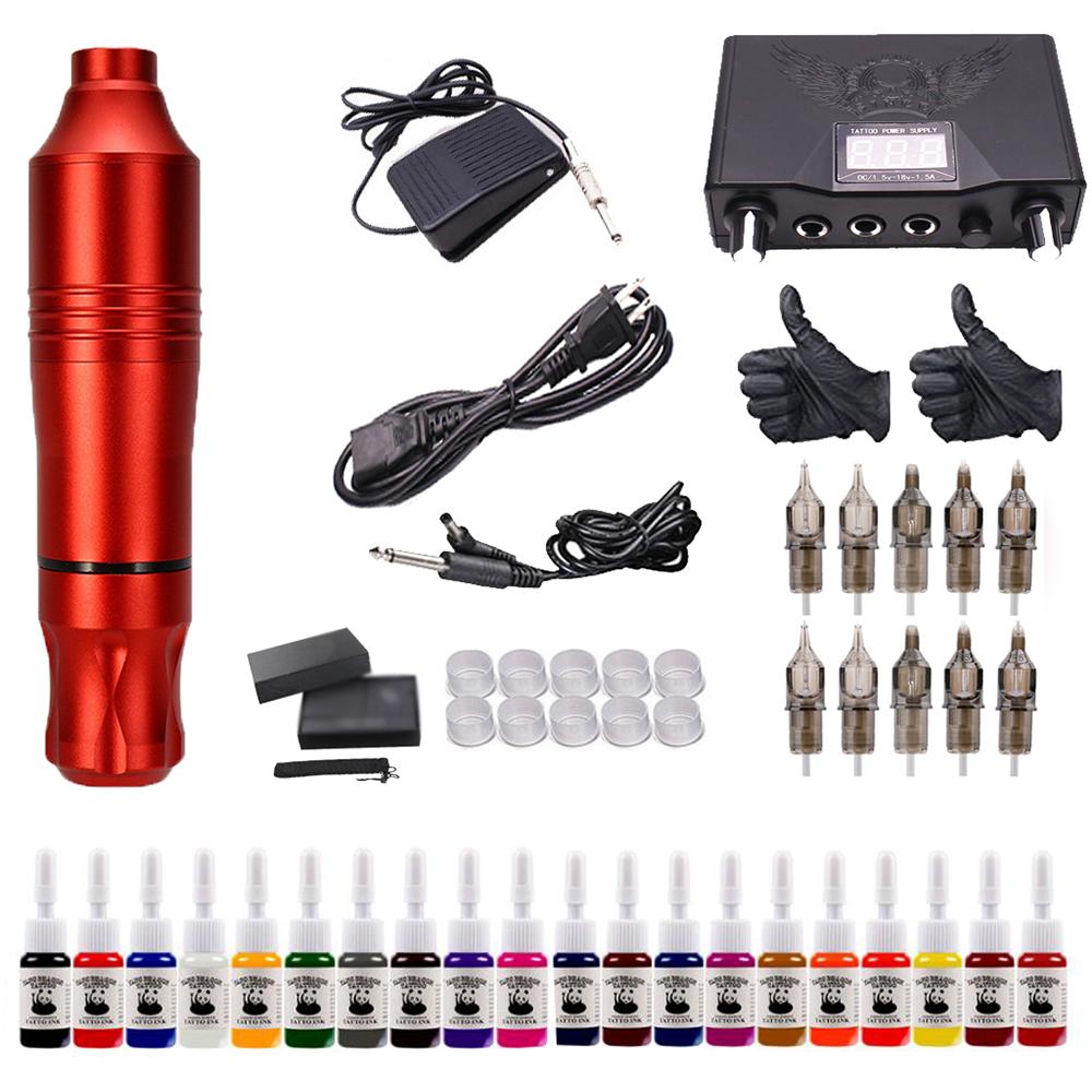 Tattoo-Maschinen-Set für Anfänger, Tattoo-Stift, Tattoo-Netzteil, Tattoo-Tinte, Tattoo-Nadel, Fußpedal, Tintenbecher, UK-Stecker US Plug