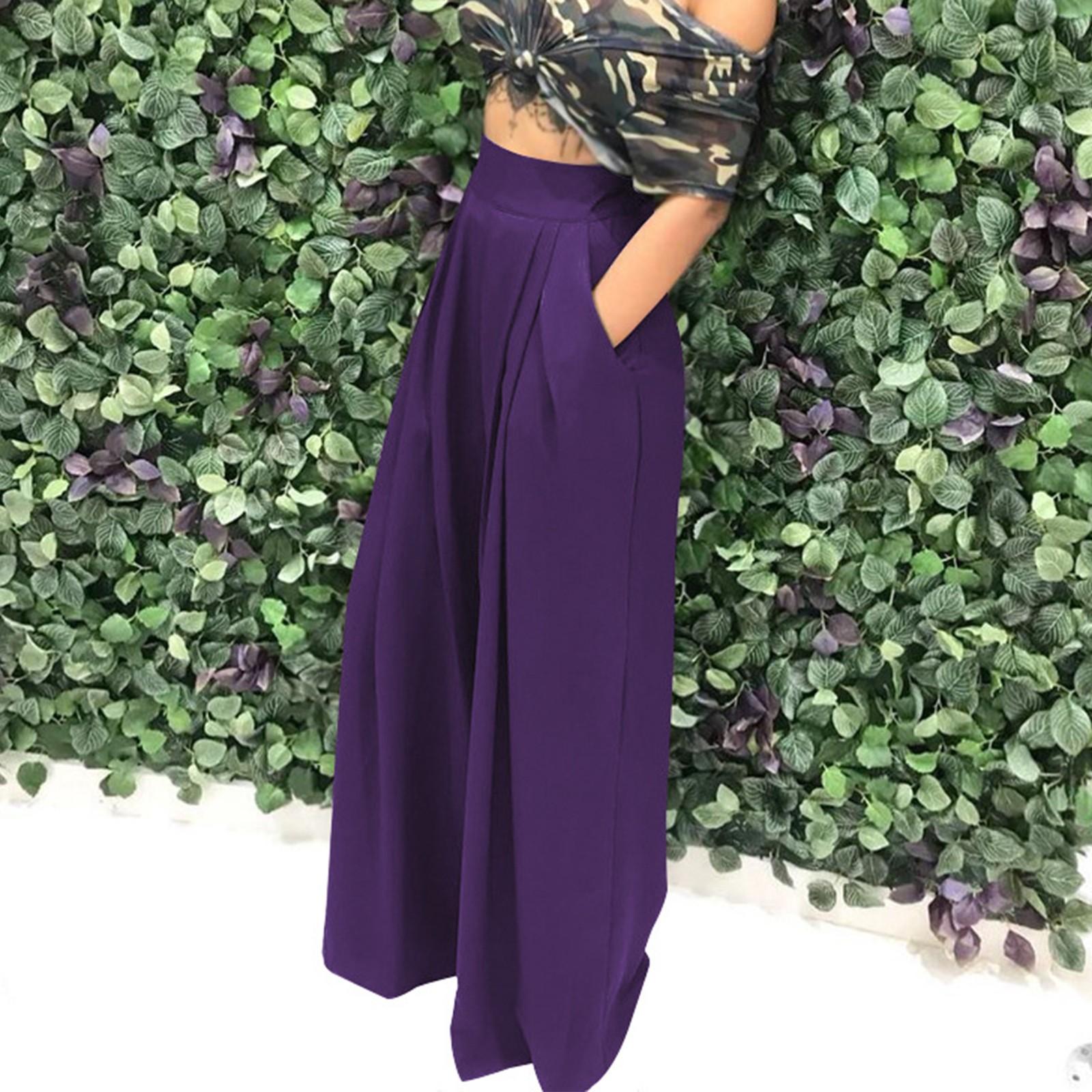 Modische und personalisierte lange Freizeithose mit weitem Bein für Damen M violett