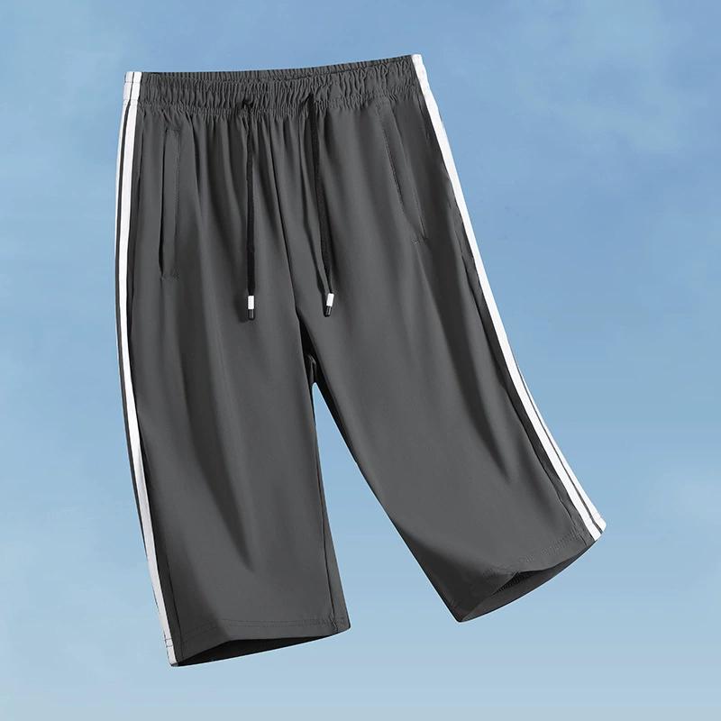 Eisseide Cropped-Hose für Herren im Sommer, dünne und atmungsaktive Shorts für Herren, lässige und sportliche mittellange Hose, locker und übergroß 6XL grau