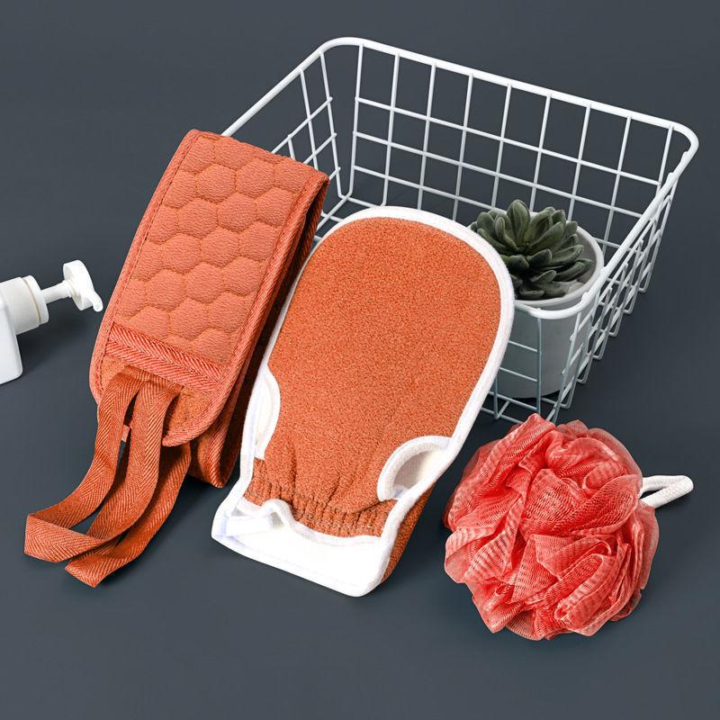3-tlg. 1-Set/6-tlg. 2-Set Rückenschrubber-Peelinghandschuhe und Luffa-Badeschwamm-Set für Männer und Frauen Körperschrubber-Schrubber kann tief rot