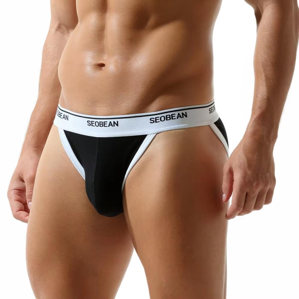 Sexy Unterwäsche Herren Slips Bequeme Baumwollslips für Männer Modische U-förmige Beutel Herren Dreieck Unterhosen L schwarz