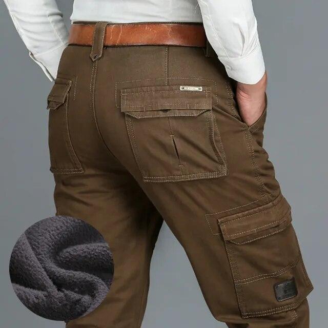 6 taschen Fleece Warme Cargo Hosen Männer Kleidung Thermische Arbeit Casual Winter Hosen Für Männer Military Schwarz Khaki Armee Hosen männlichen 42 khaki