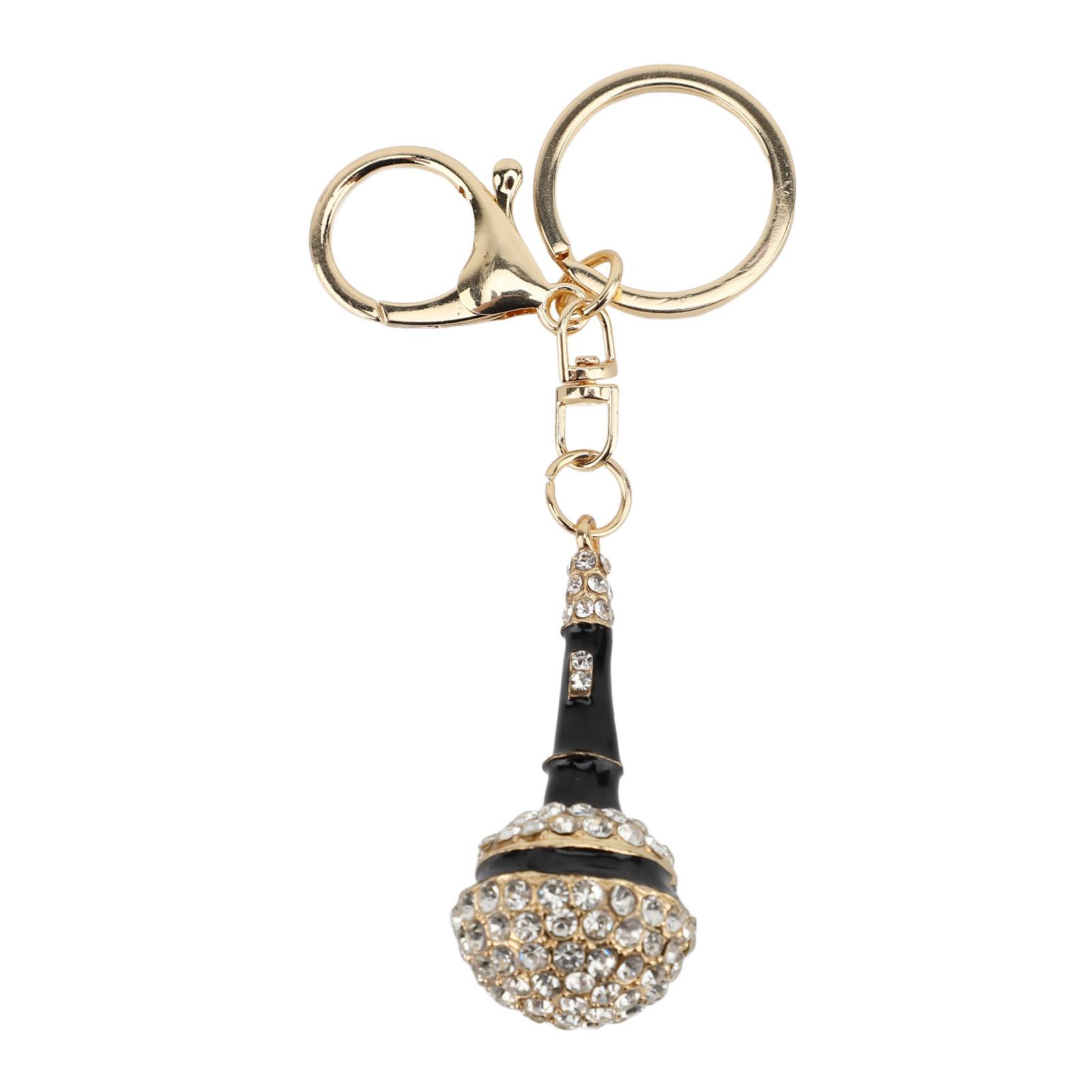 Mikrofon Schlüsselanhänger Anhänger Zinklegierung Strass Glitzer Vergoldung Musik Mikrofon Schlüsselring