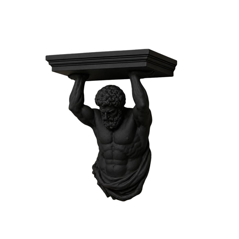 Dekoratives Atlas Wandregal Plastik Atlas Statue Wandhalterung Figur Wandregal Heimdeko schwarz
