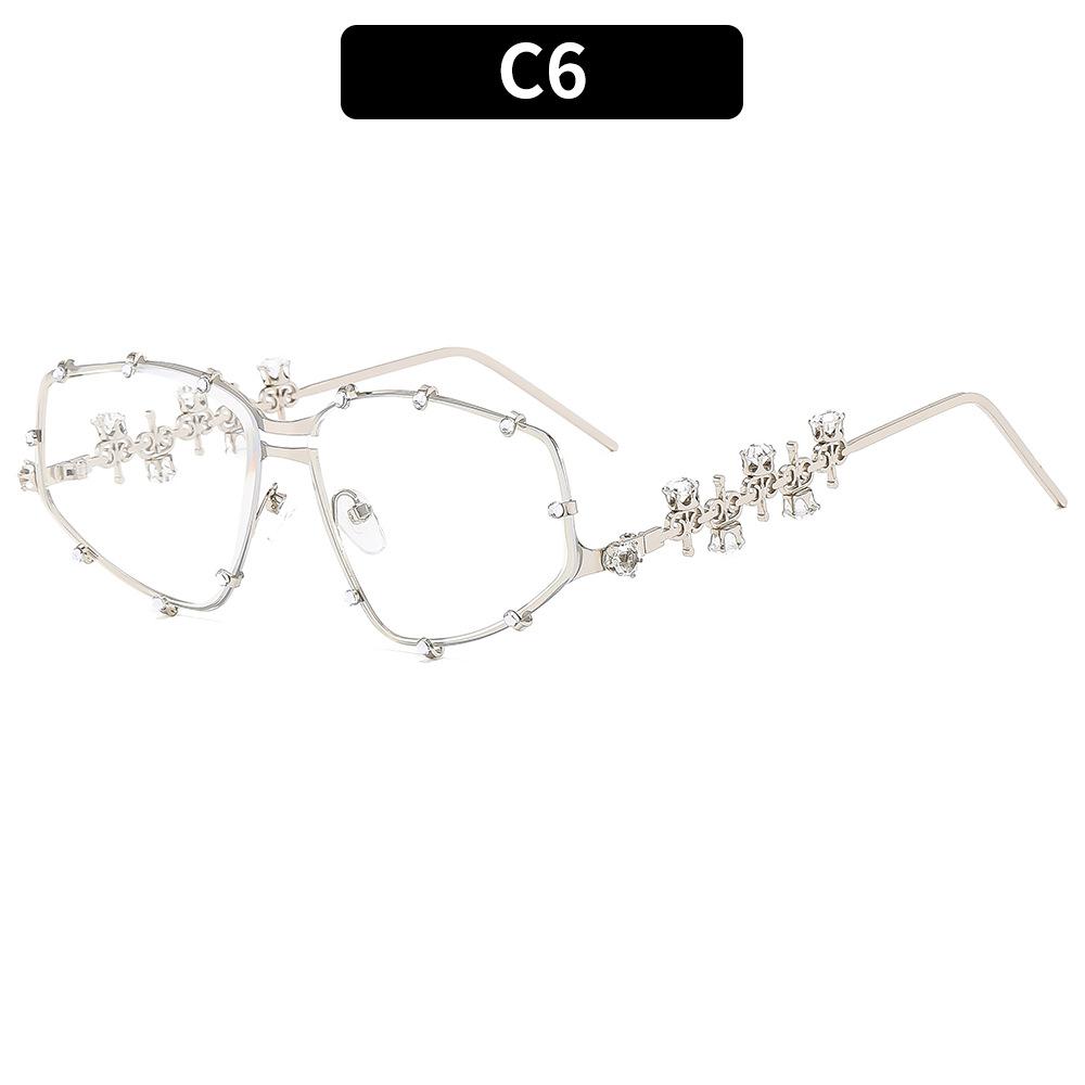 Jahrtausend-Stil Strassstein-Rahmen Retro Brille Weiblich Übergröße Legierung Metall Brillenrahmen Männlich Klare Linse Brille Gold Optische Brille