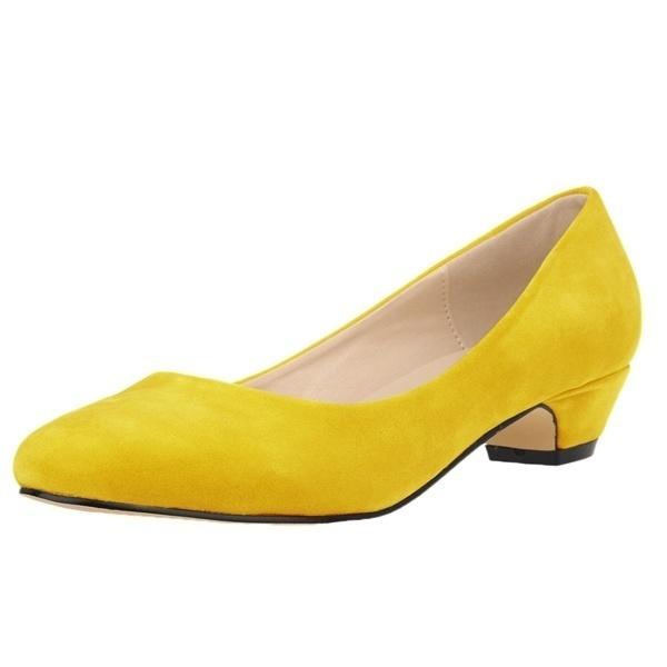 LOSLANDIFEN Neue High Heels Flock Schuhe Frau Dicke Frauen Pumpen Party Spitz Frauen Plattform Heels 36 gelb