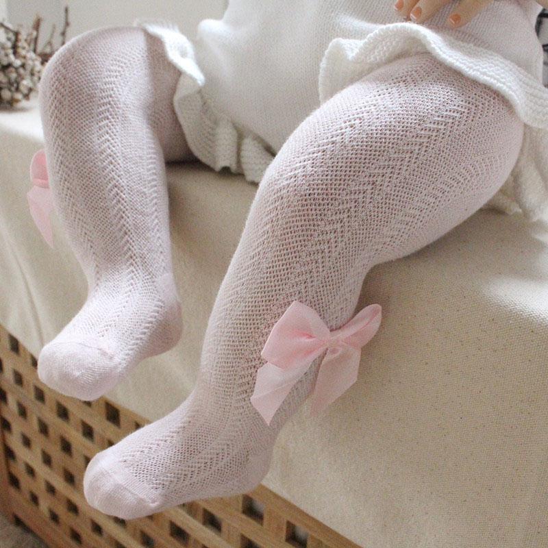 Sommer Mesh Babystrumpfhosen Weiche Baumwolle Atmungsaktiv Bowknot Baby Mädchen Strumpfhosen Einfarbig Kinder Strümpfe Strumpfhosen hellrosa